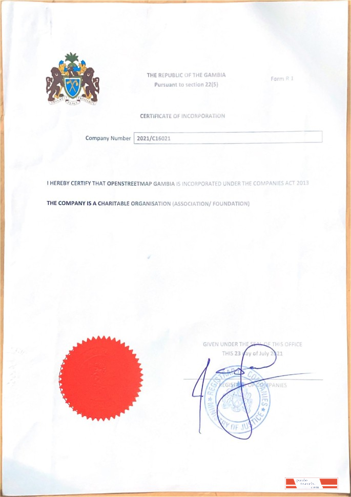 Gambia Certificate of Incorporation